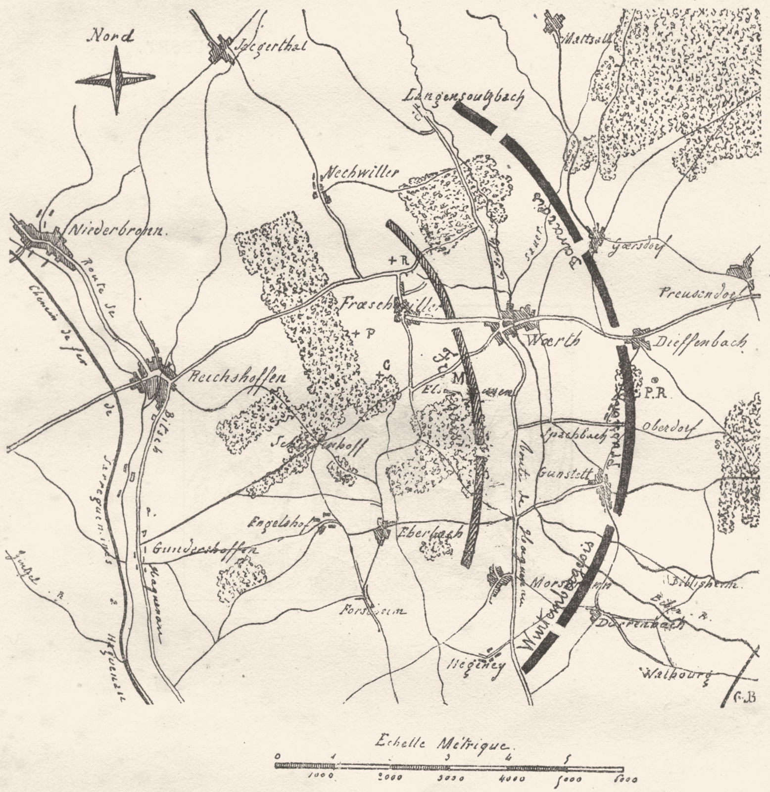 BAS-RHIN. Reichshoffen Froeschwiller Woerth. Plan d'ensemble, sketch map 1880