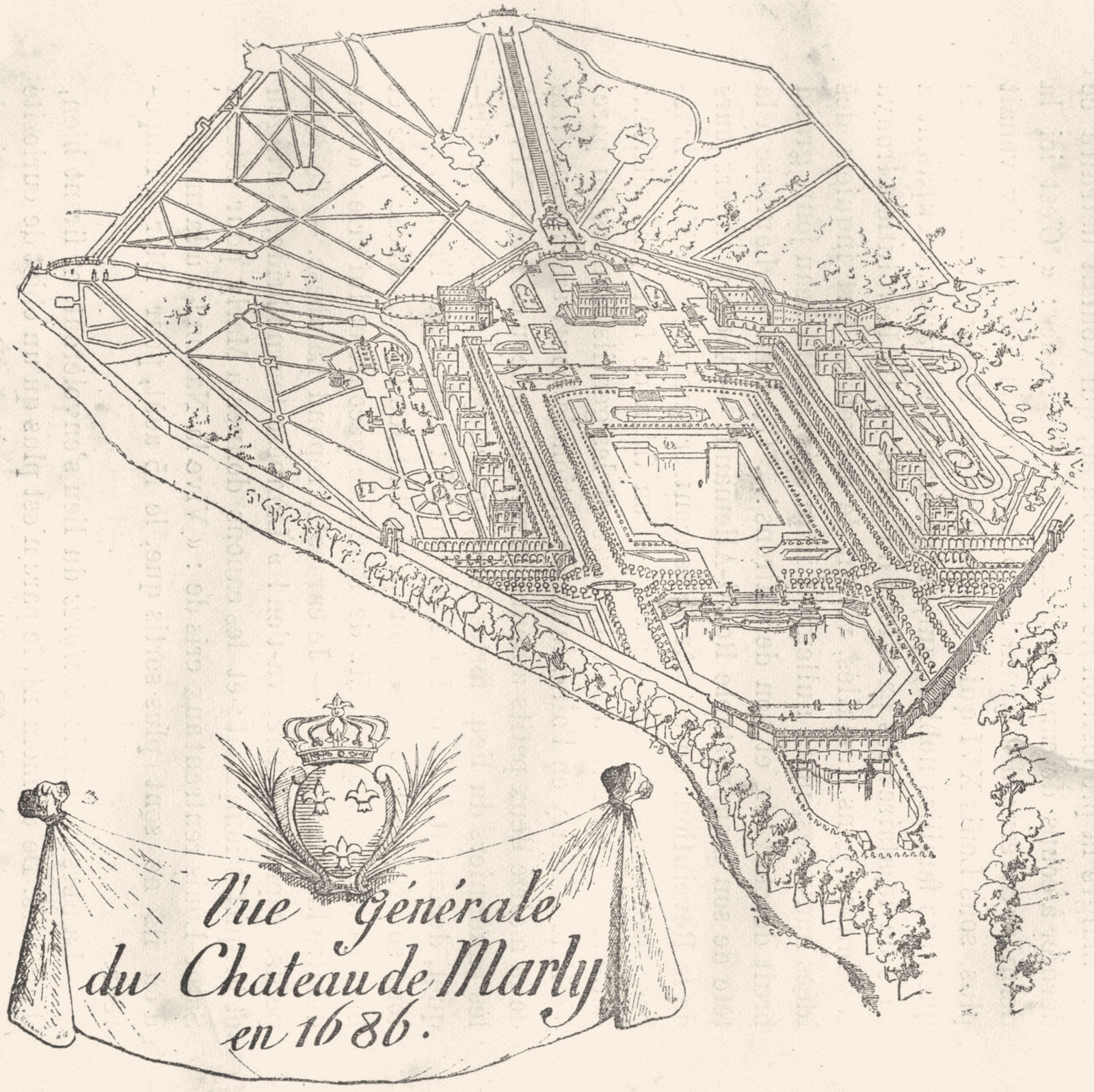 YVELINES. The generale du Chateau de Marly en 1686 1880 old antique print
