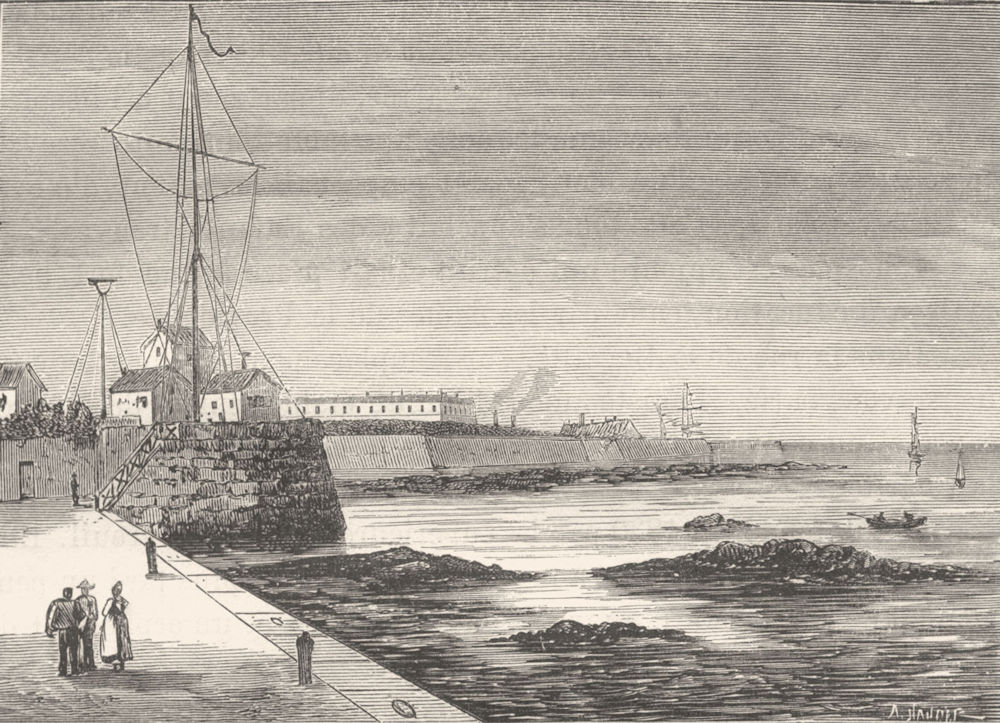 Associate Product MANCHE. Cherbourg. La telegraphie maritime 1880 old antique print picture