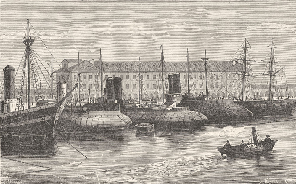 MANCHE. Cherbourg. Port Militaire de-Bassin Charles 1880 old antique print