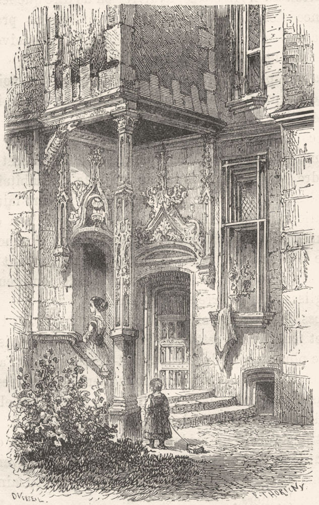 MAINE-LOIRE. Angers. Un coin de l'ancien Palais Merchants 1880 old print