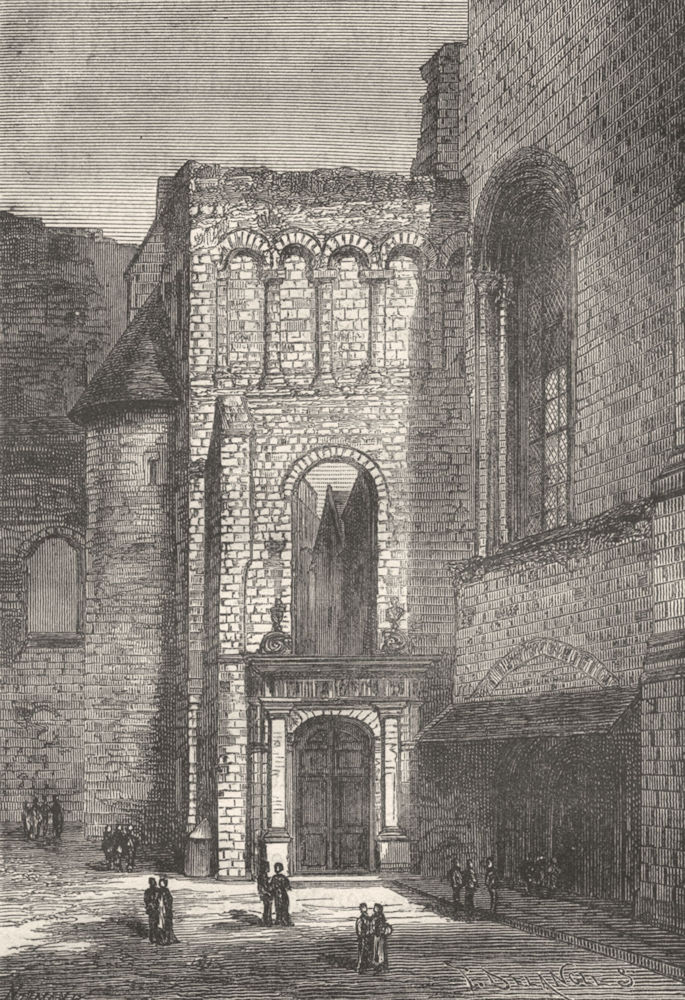 MAINE-LOIRE. Angers. Ruins l'abbaye Ronceray portail l'eglise Trinite 1880