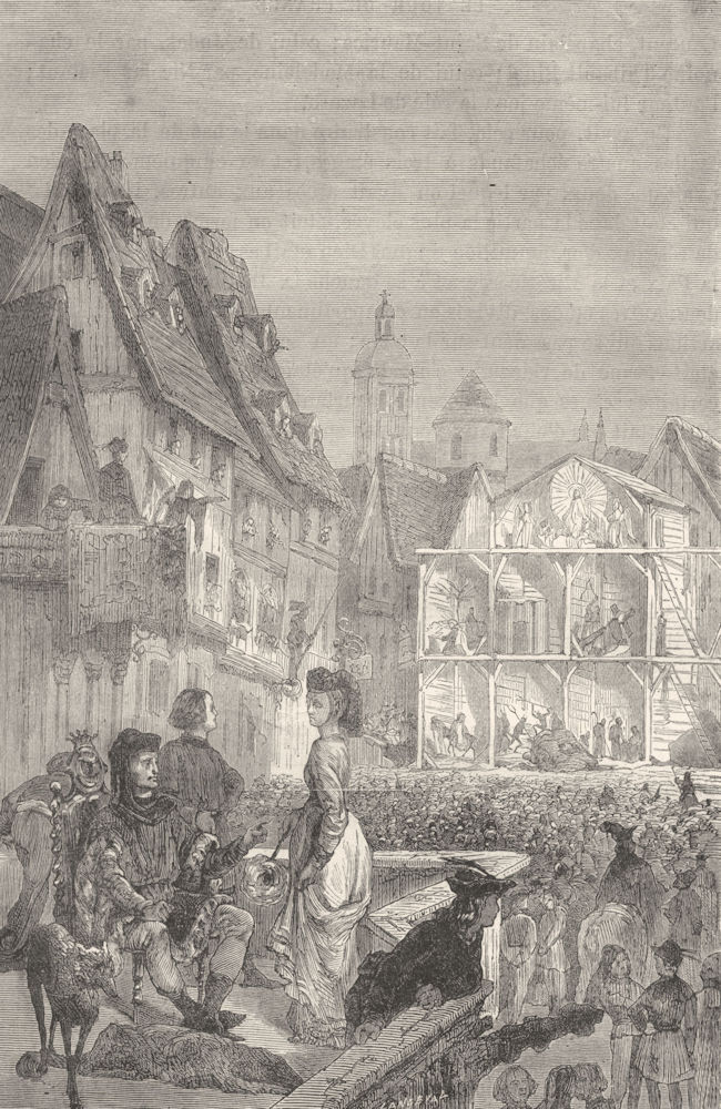 MAINE-LOIRE. Angers. Anciens Mysteres sur place Halles-Gerardin 1880 old print