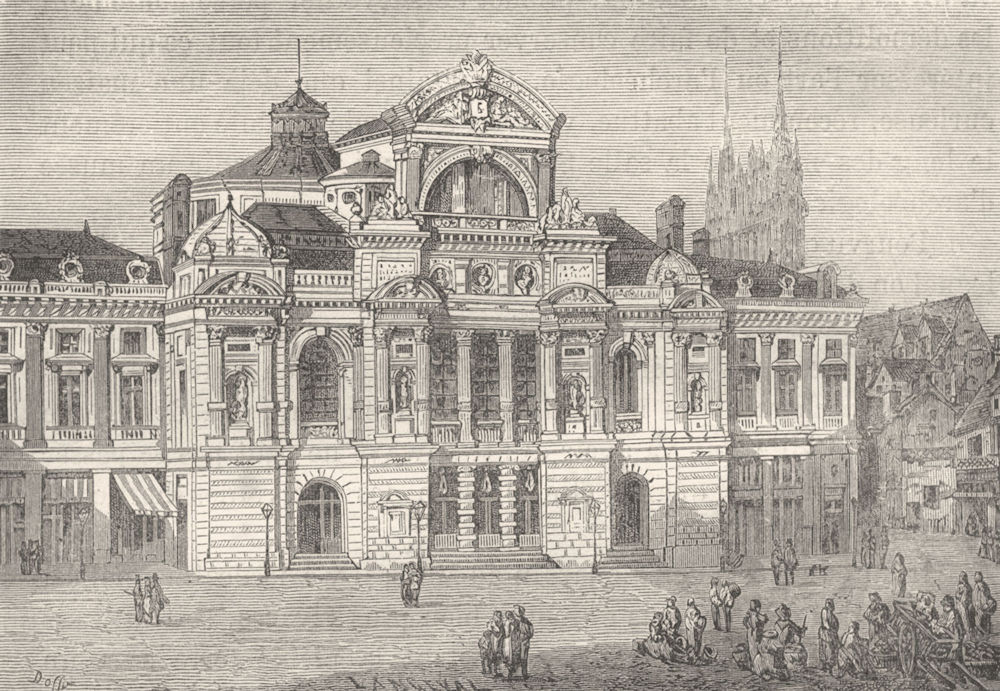 MAINE-ET-LOIRE. Angers. Le theatre d'Angers 1880 old antique print picture