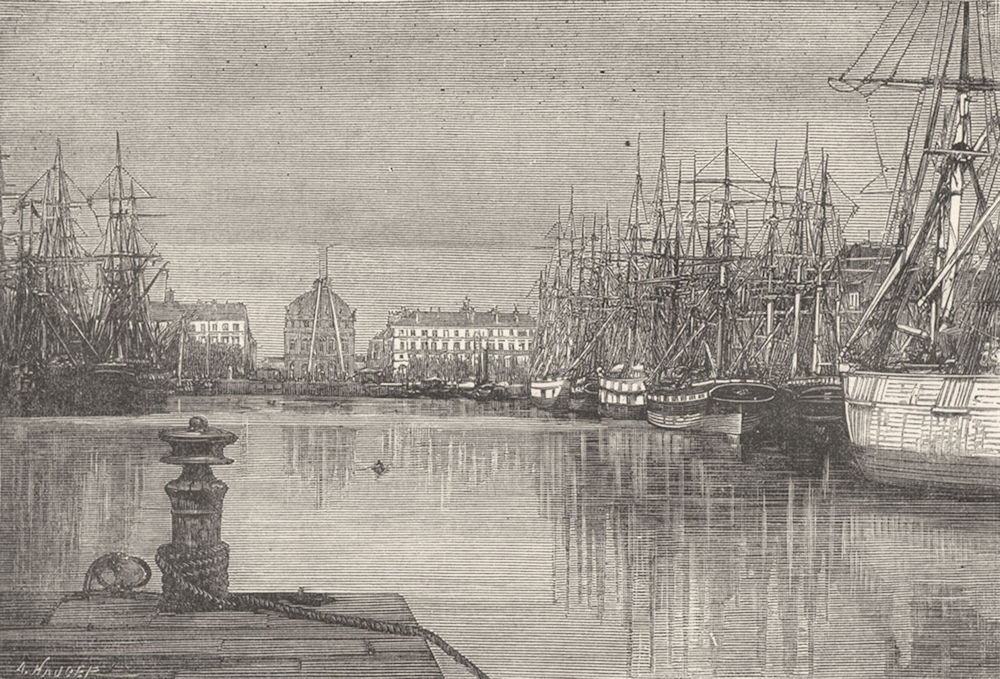 Associate Product SEINE-MARITIME. Le Havre. Bassin du Commerce 1880 old antique print picture