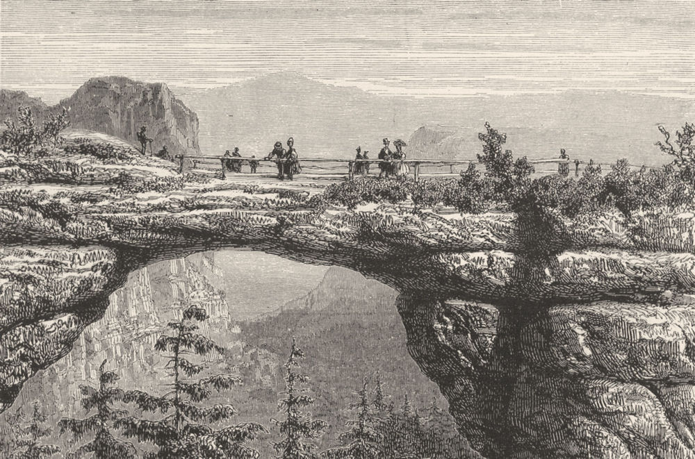SWITZERLAND. Saxon. prebischthor, a colossal natural arch c1893 old print