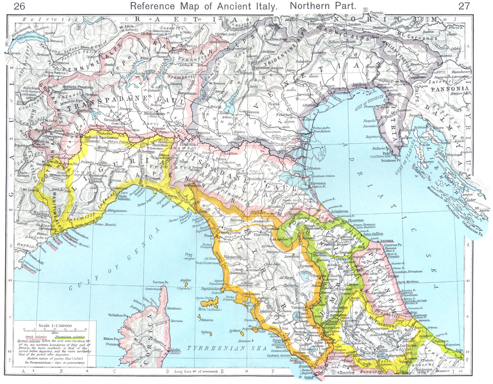 ITALY. Reference Map of Ancient Italy Northern Part 1956 old vintage chart