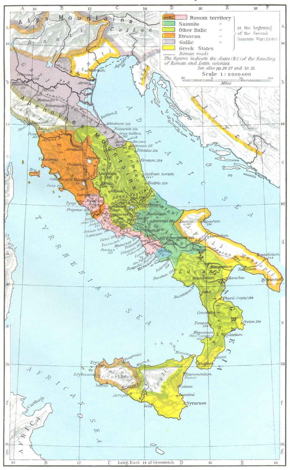 ITALY. The Growth of Roman Power in Italy to 218 B C 1956 old vintage map