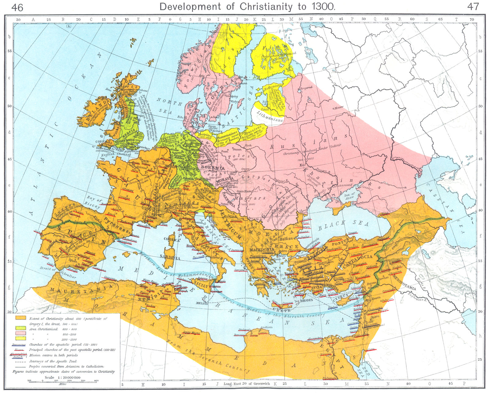 EUROPE. Development of Christianity to 1300 1956 old vintage map plan chart