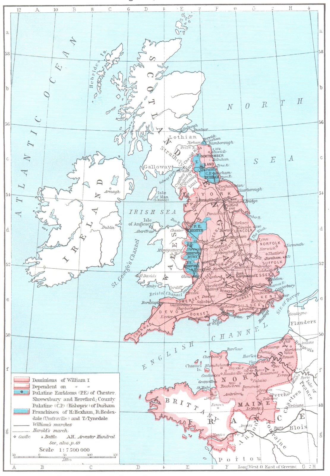 ENGLAND. England, 1087-1154 1956 old vintage map plan chart