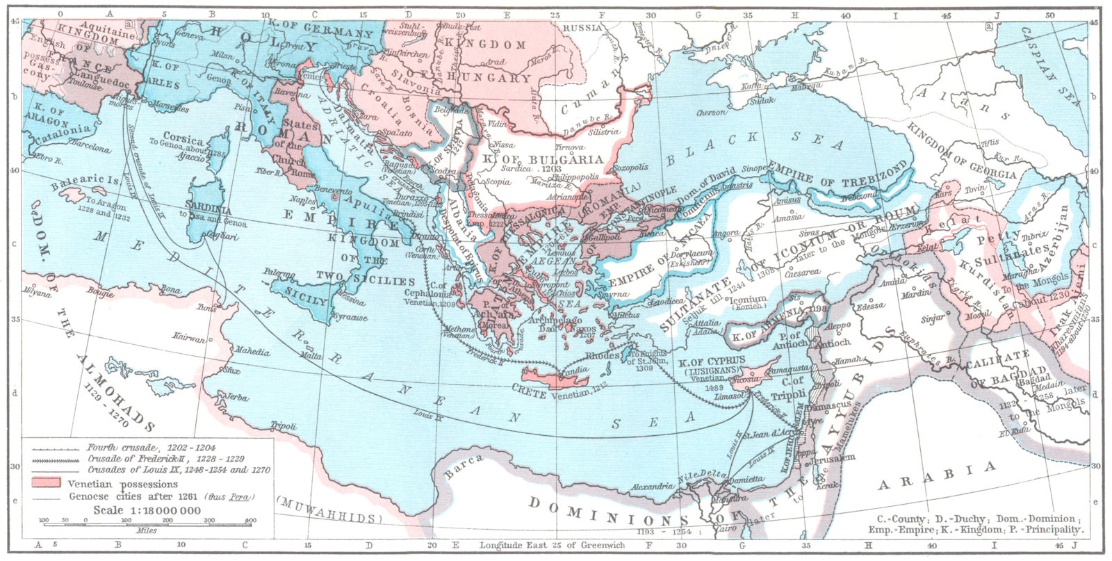 Associate Product EUROPE. The Mediterranean Lands after 1204 1956 old vintage map plan chart
