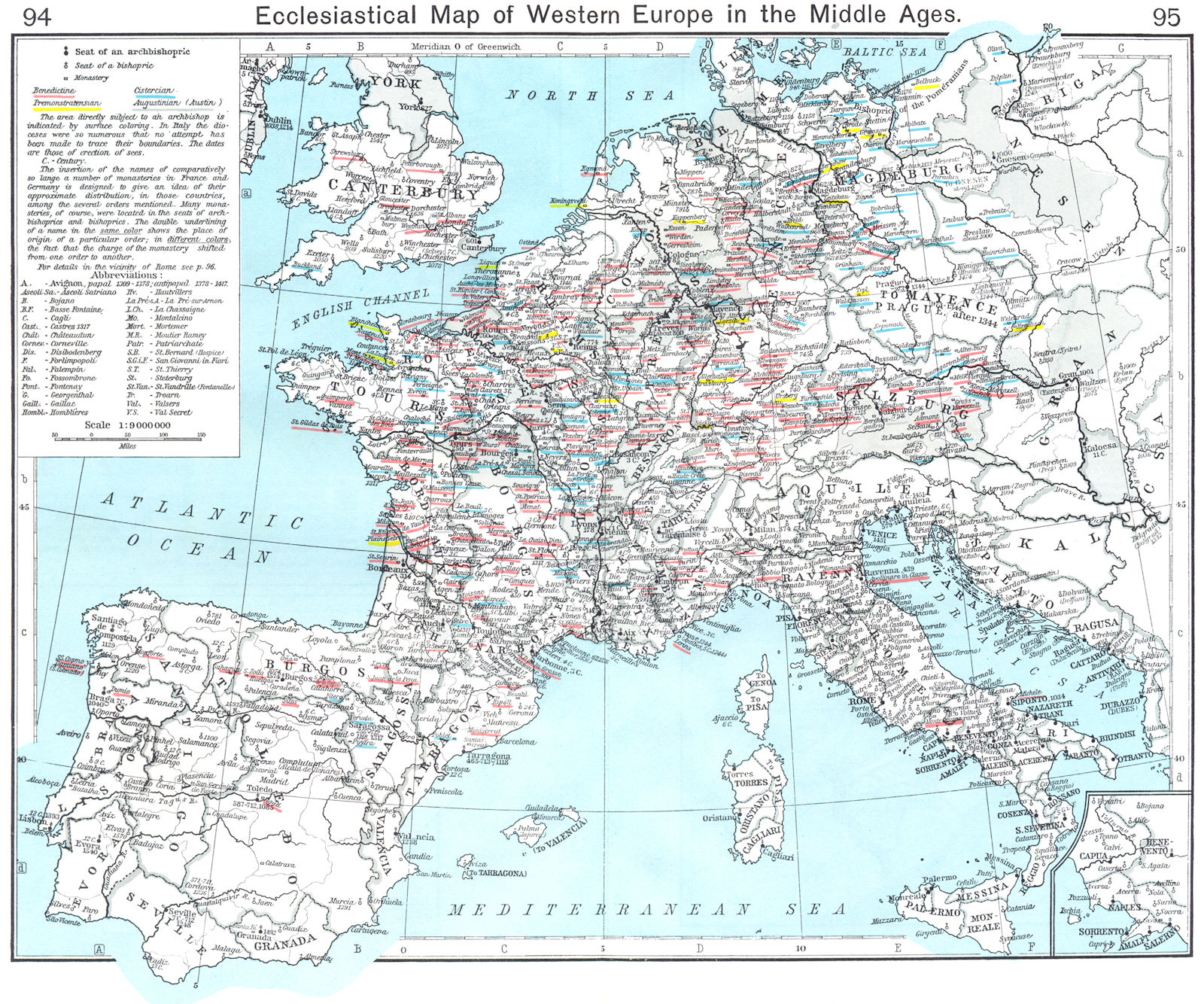Associate Product EUROPE. Ecclesiastical Map of Western, Middle Ages; around Naples 1956 old