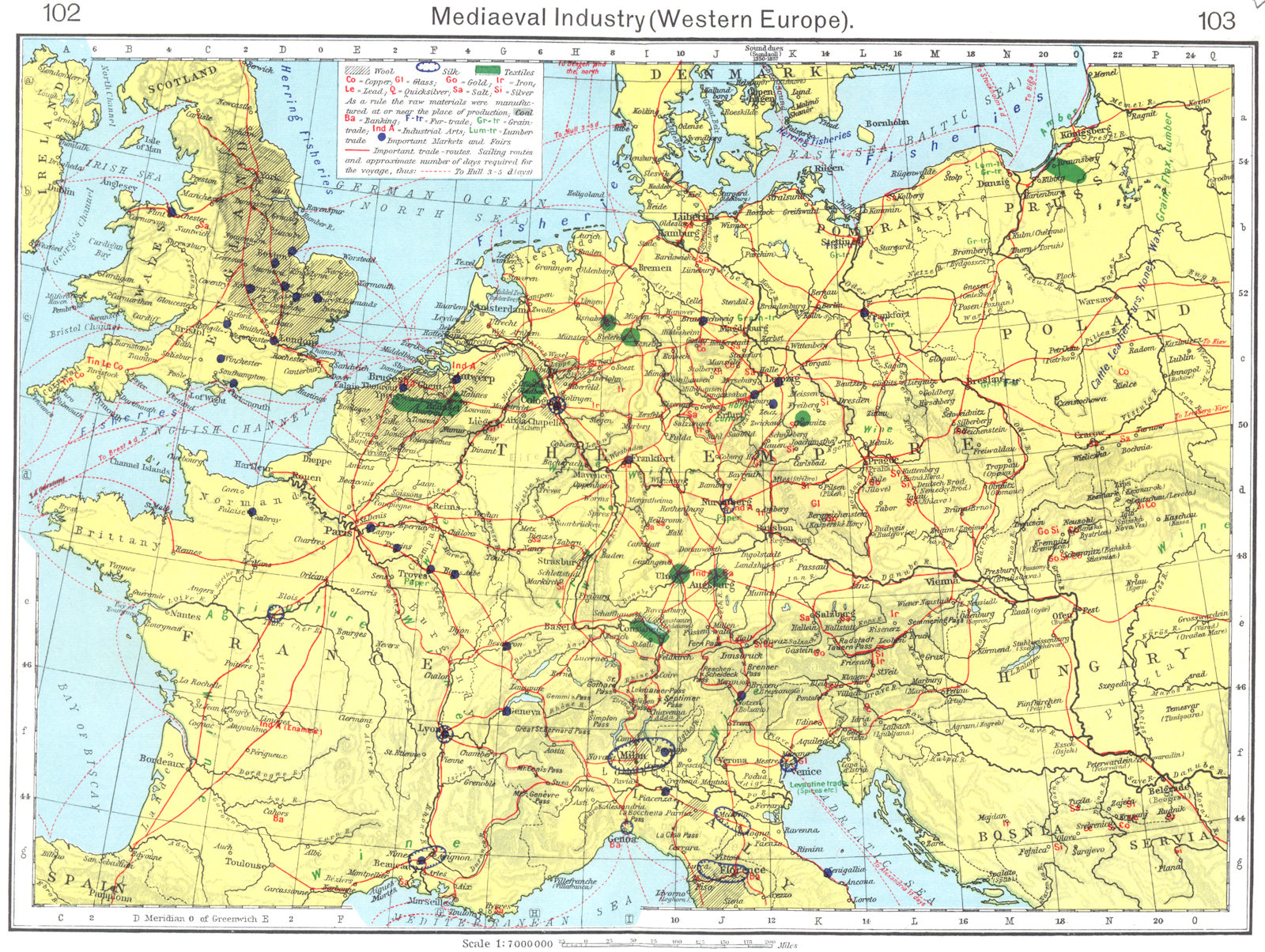 EUROPE. Mediaeval industry(Western Europe) 1956 old vintage map plan chart