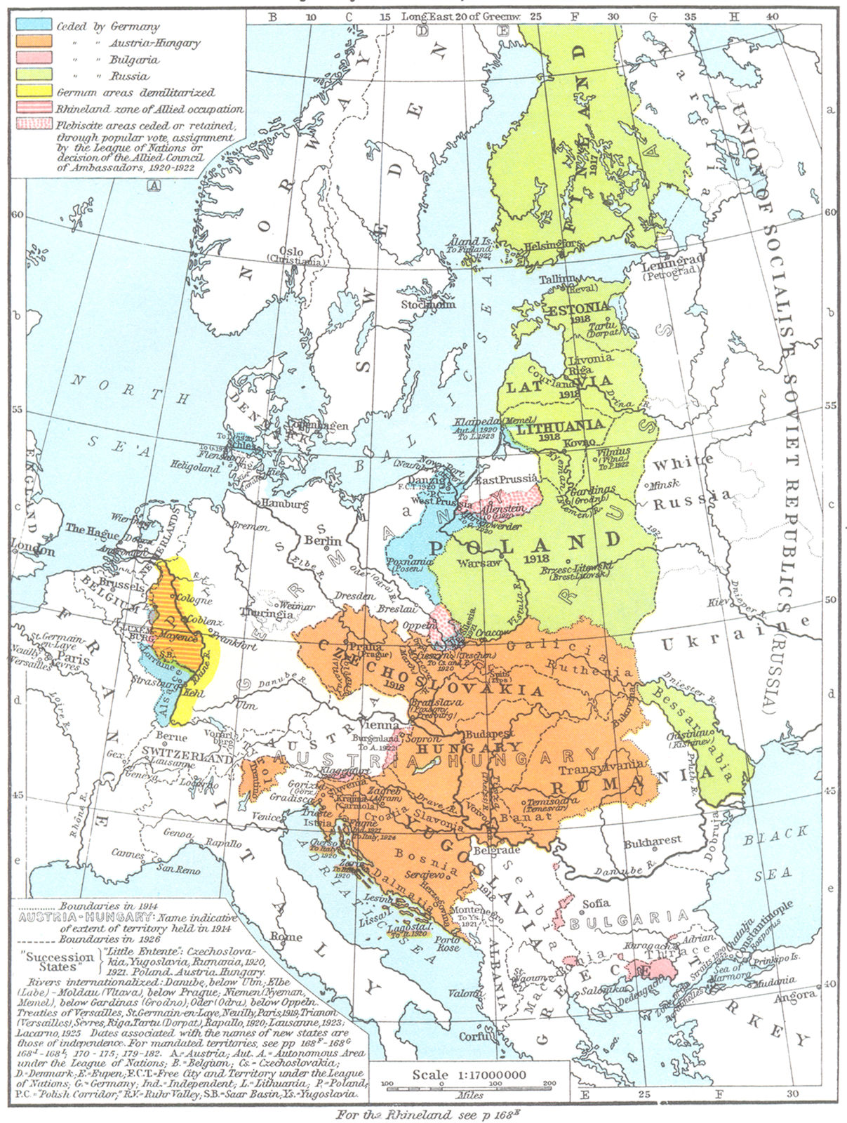 EUROPE. Treaty Adjustments, 1919-1926 1956 old vintage map plan chart