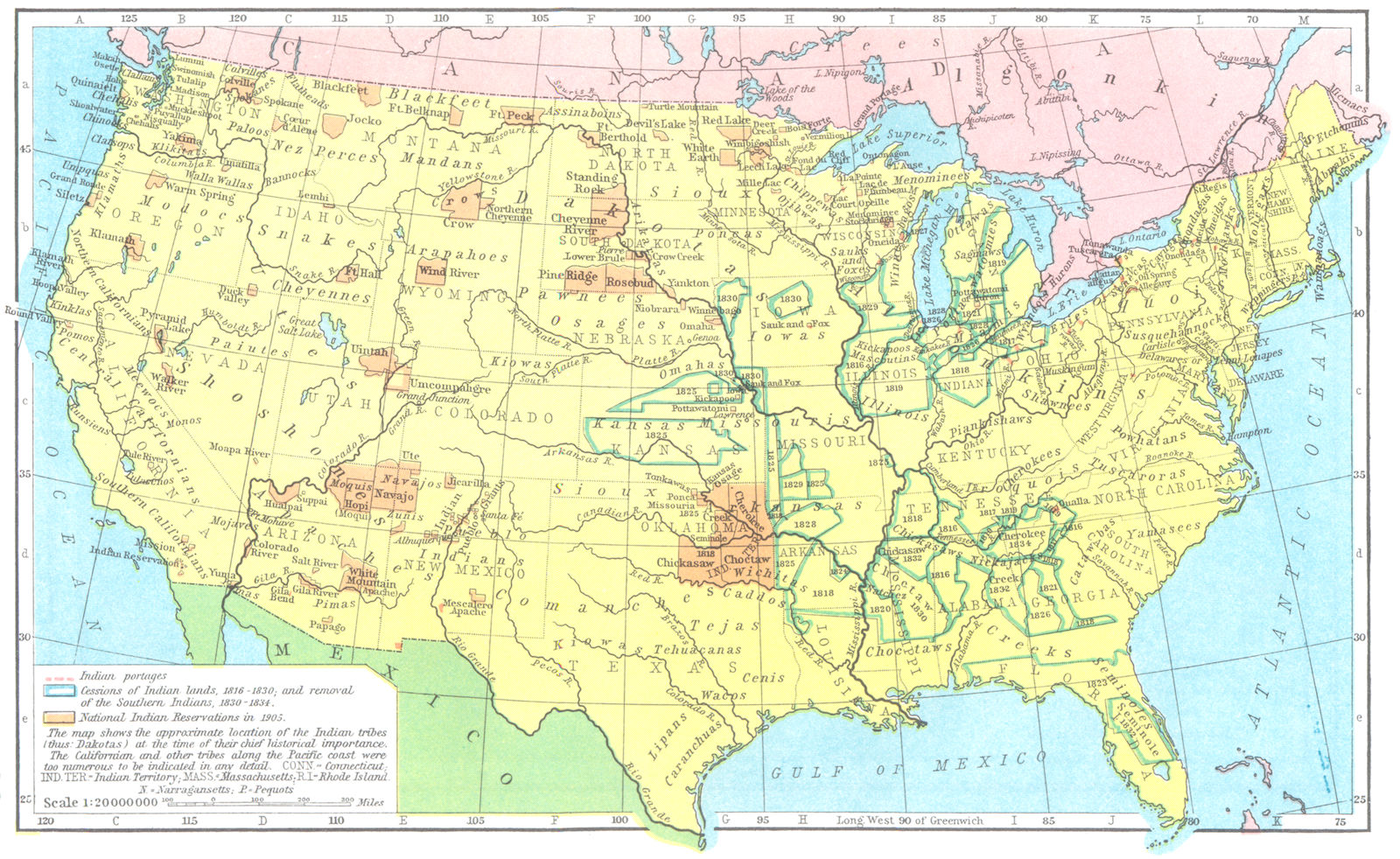 Associate Product USA. The Indians in the United States to 1905 1956 old vintage map plan chart