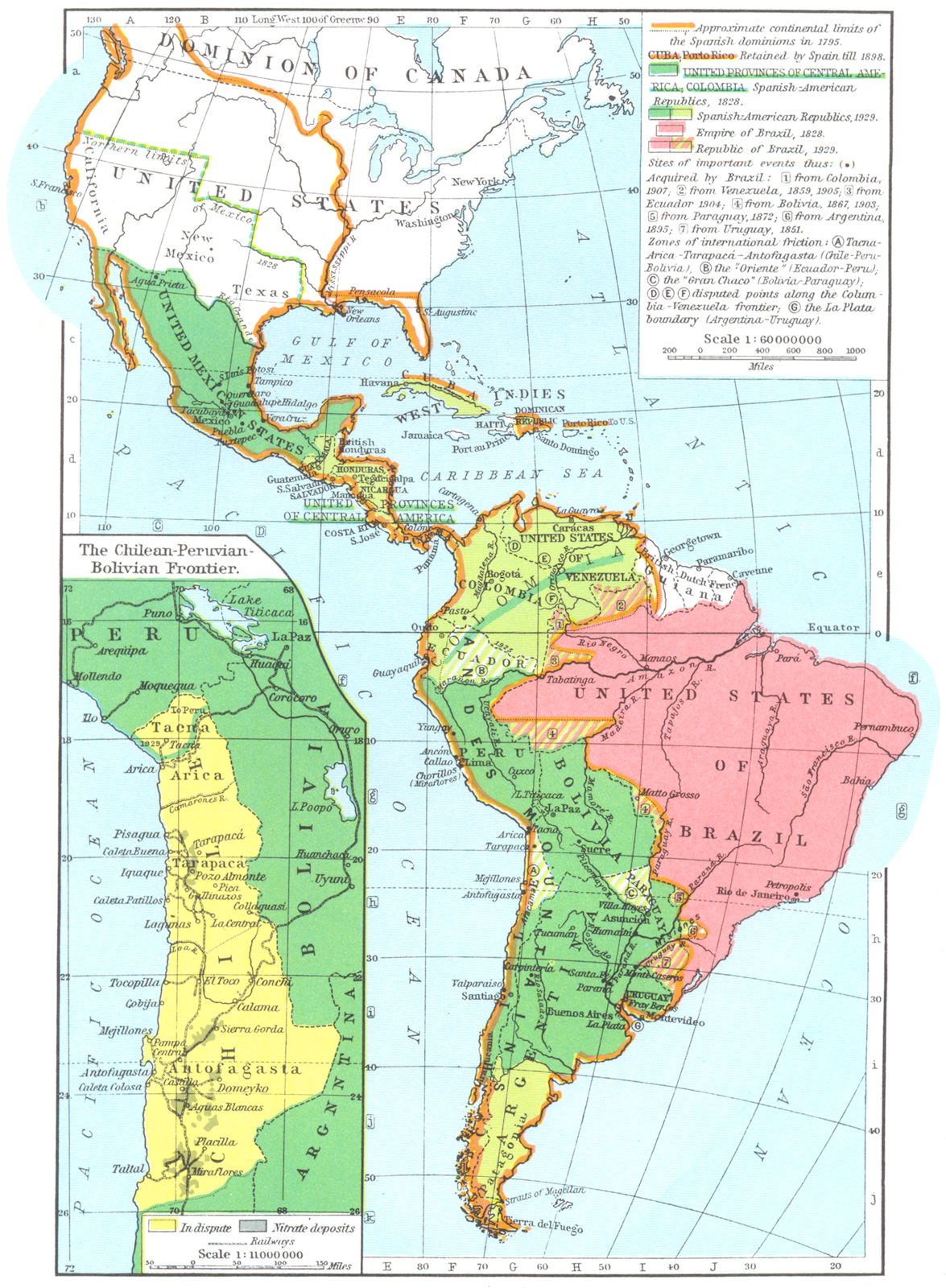 SOUTH AMERICA. Hispanic, 1828-1929; Chilean-Peruvian Bolivian Frontier 1956 map