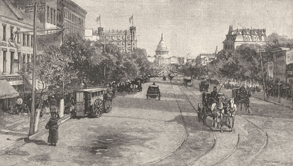PENNSYLVANIA. Pennsylvania Avenue, Washington 1891 old antique print picture