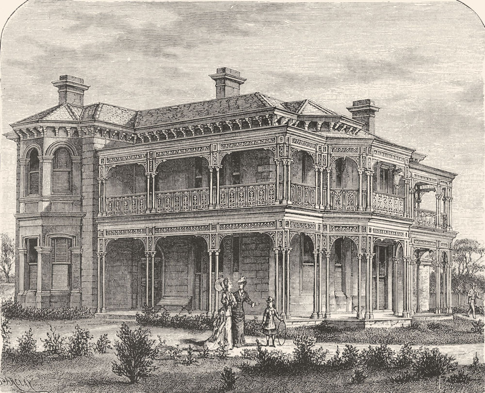 AUSTRALIA. A Melbourne Suburban House 1886 old antique vintage print picture