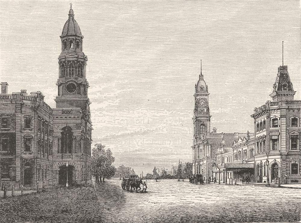 AUSTRALIA. South Australia. King William Street, Adelaide 1886 old print