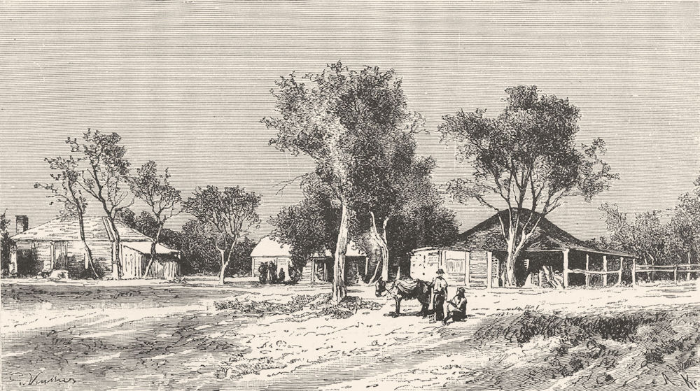 AUSTRALIA. Queensland. A Village on Darling Downs 1886 old antique print