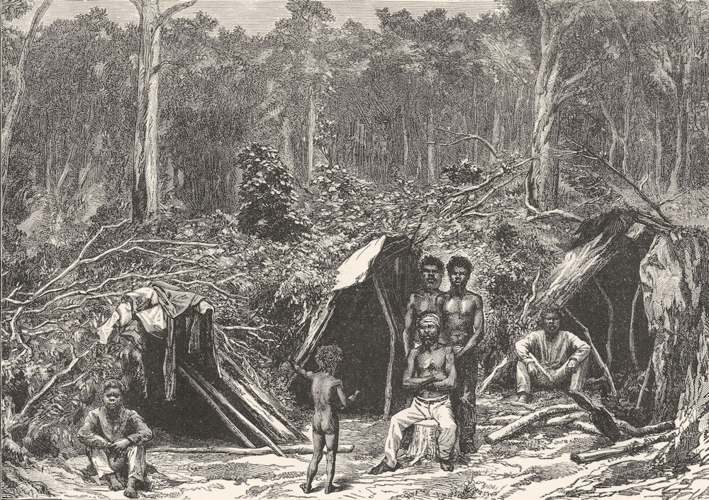 AUSTRALIA. Native Encampment 1886 old antique vintage print picture