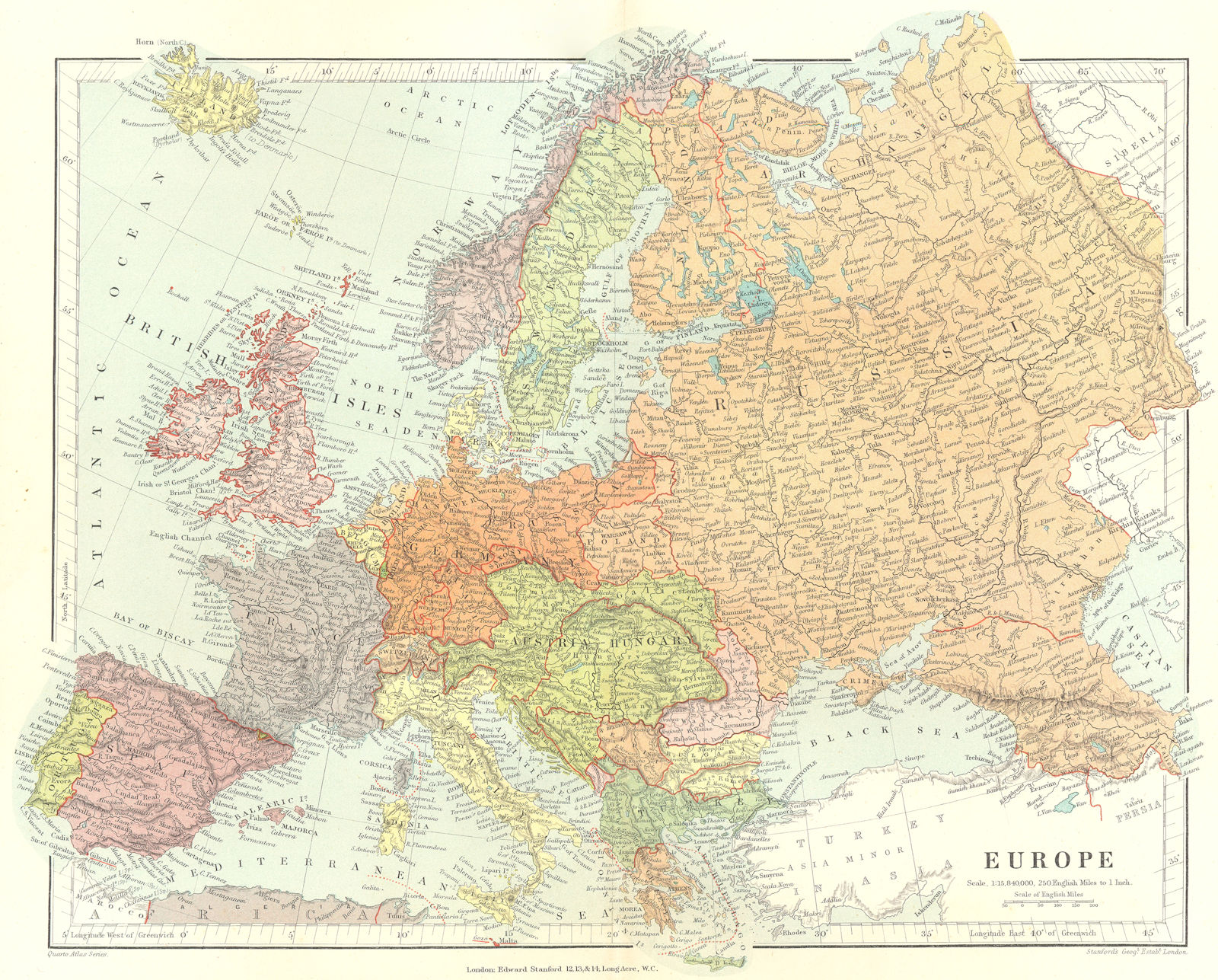 EUROPE. political. Austria-Hungary Wallachia Eastern Rumelia. STANFORD 1906 map
