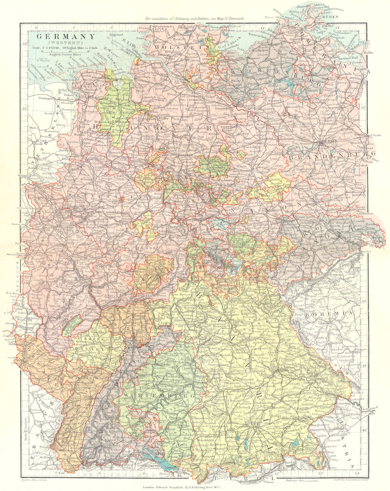 Associate Product WESTERN GERMANY. Incl. Alsace Lorraine. Bavaria Hanover &c. STANFORD 1906 map