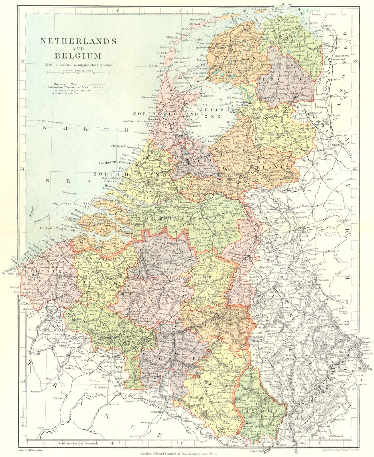 BENELUX. Netherlands, Belgium & Luxembourg showing provinces. STANFORD 1906 map