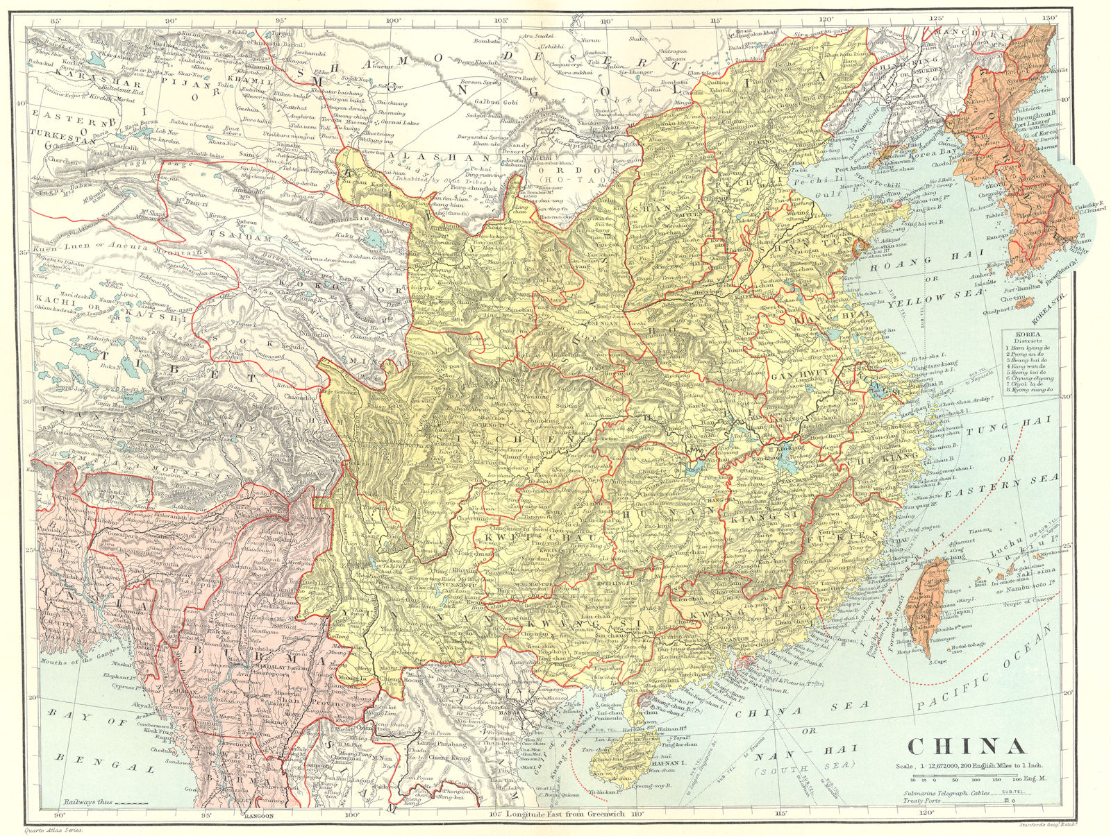 CHINA. showing treaty ports & enclaves. Hong Kong Weihaiwei. STANFORD 1906 map