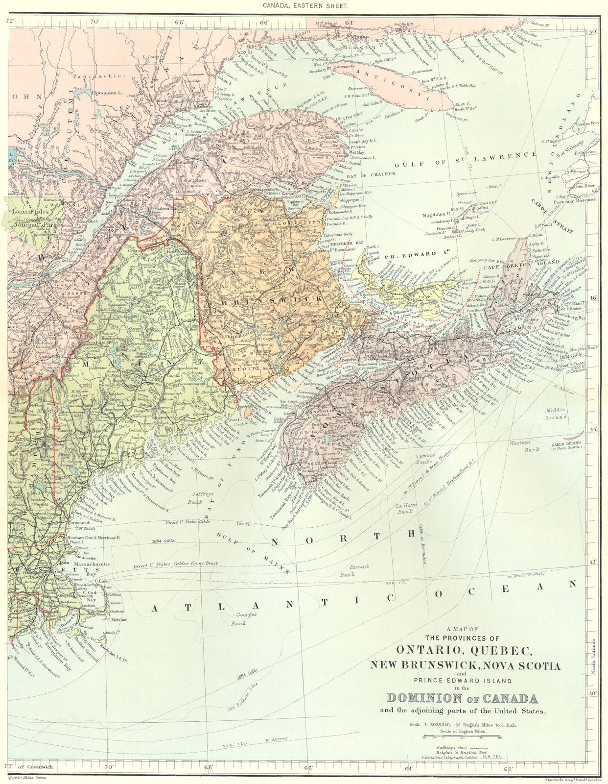 Associate Product CANADA EAST. Quebec New Brunswick NS Prince Edward Is. STANFORD 1906 old map