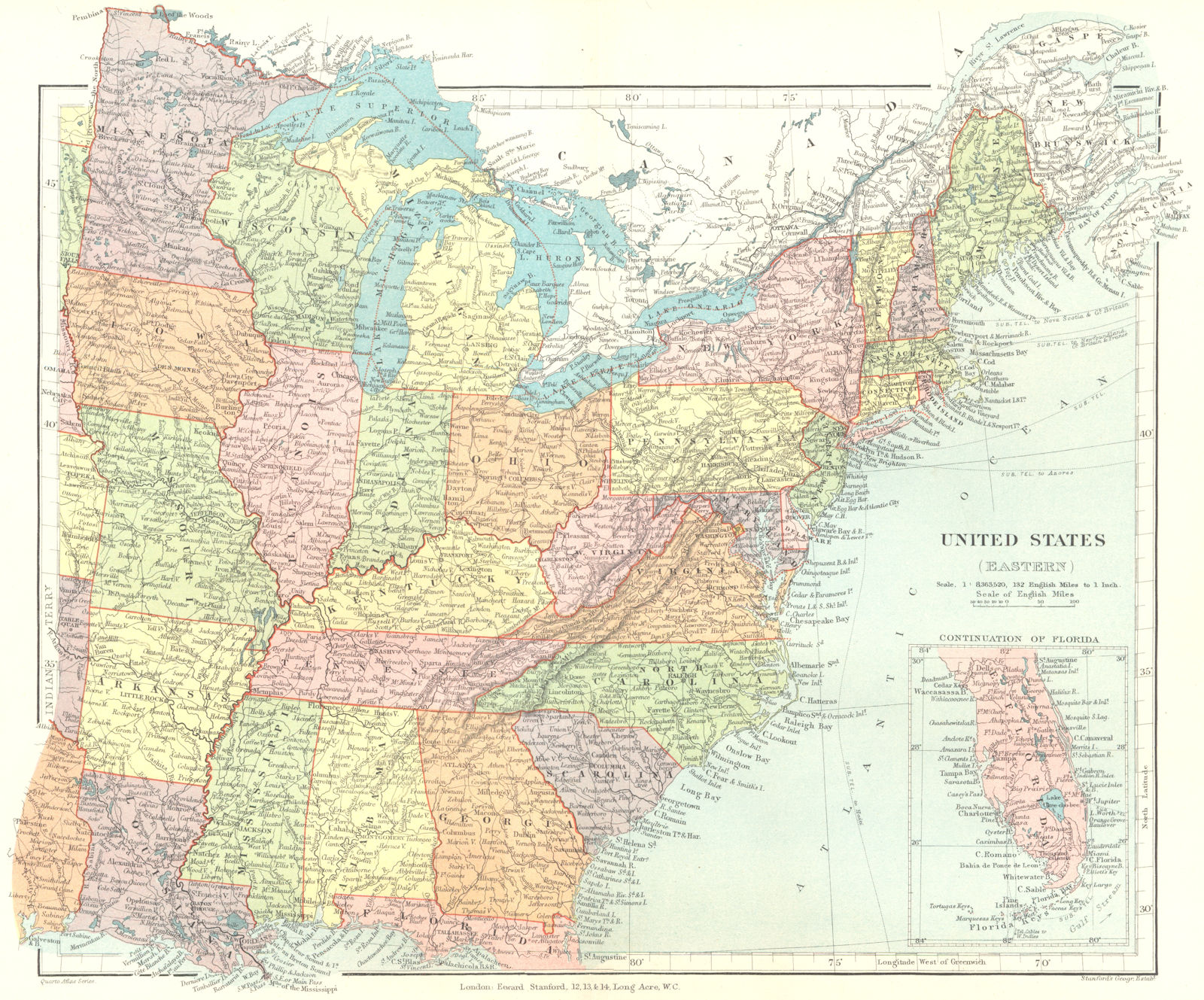 Associate Product USA EAST. Atlantic States New England Mid West Deep South. STANFORD 1906 map