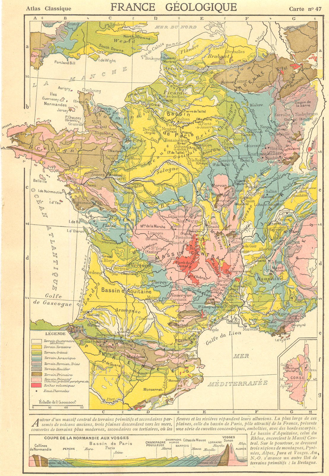 Associate Product FRANCE. France Geologique. Inset map of Corsica 1923 old antique chart
