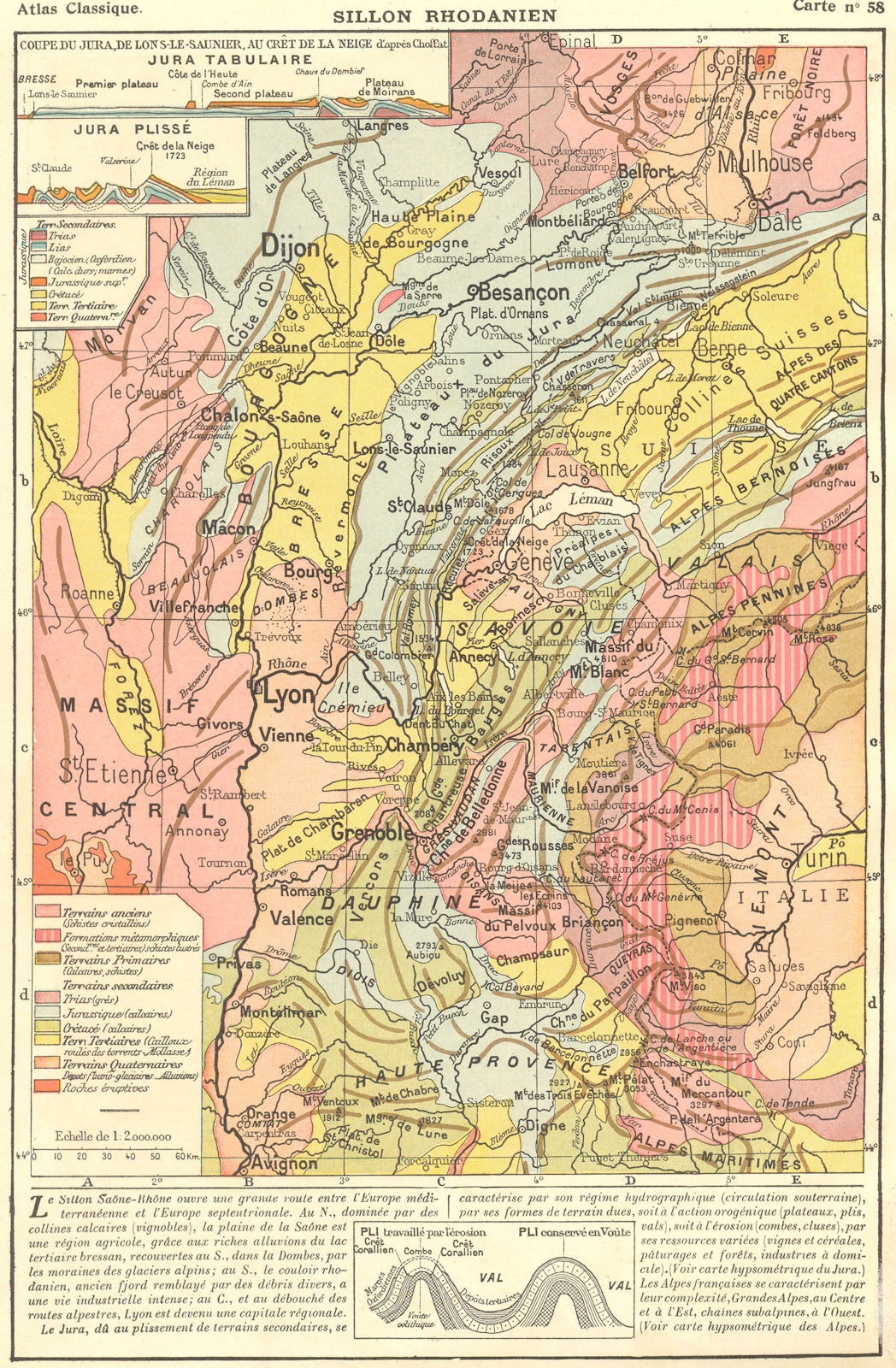 Associate Product FRANCE. Alpes du Jura Sillon Rhodanien; Insets. Tabulaire; Plisse 1923 old map