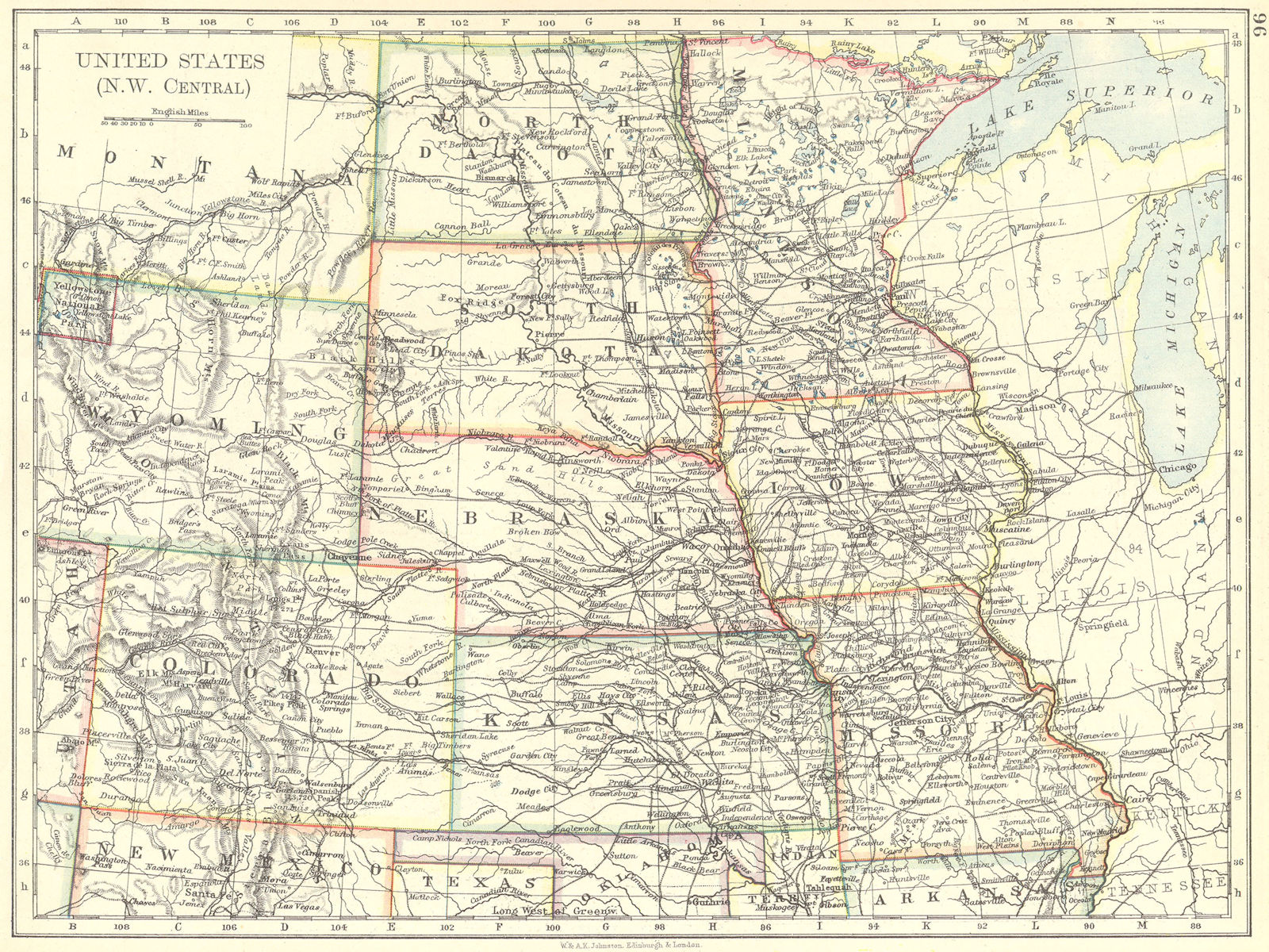 USA. NW Central Dakota Wyoming Colorado Kansas Iowa Missouri Minnesota 1897 map