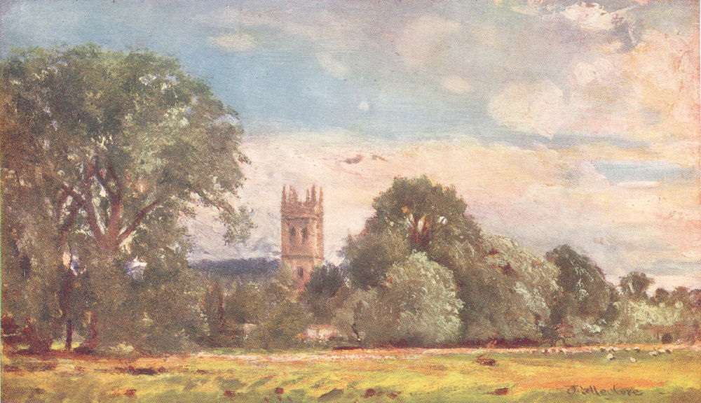Associate Product OXFORD. Magdalen college tower from the Meadows 1903 old antique print picture