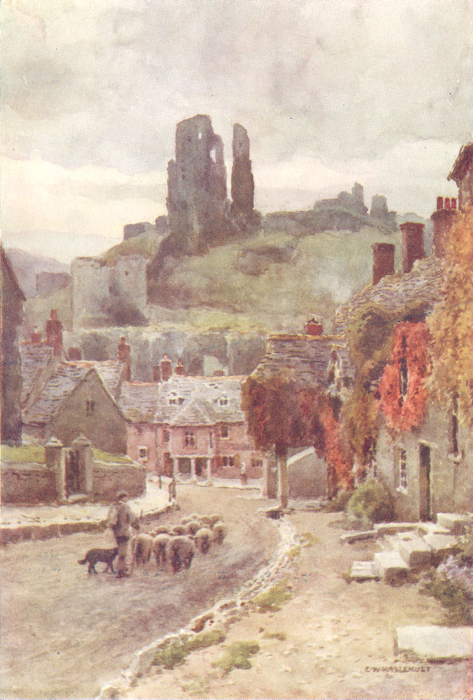 Associate Product Corfe Castle. Dorset. By Ernest Haslehust 1920 old antique print picture