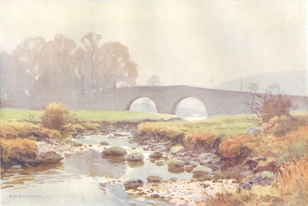 Two bridges, Dartmoor. Devon. By Ernest Haslehust 1920 old antique print