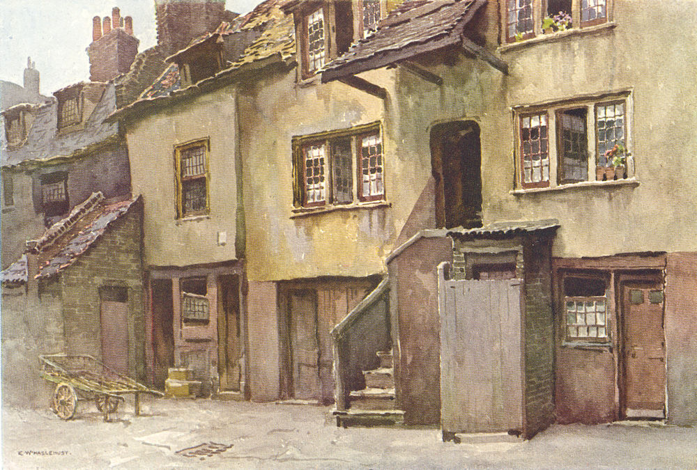 Crooked Billet Yard, Shoreditch. London. By Ernest Haslehust 1920 old print