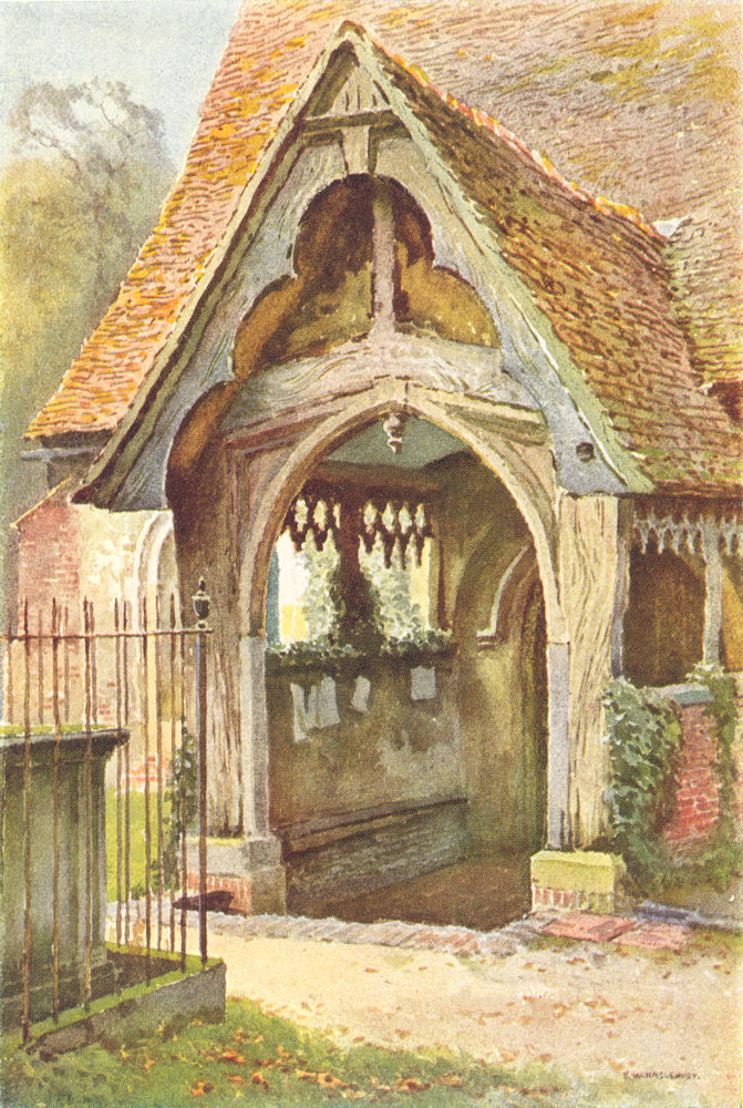 Associate Product The Porch, Stoke Poges Church. Buckinghamshire. By Ernest Haslehust 1920 print