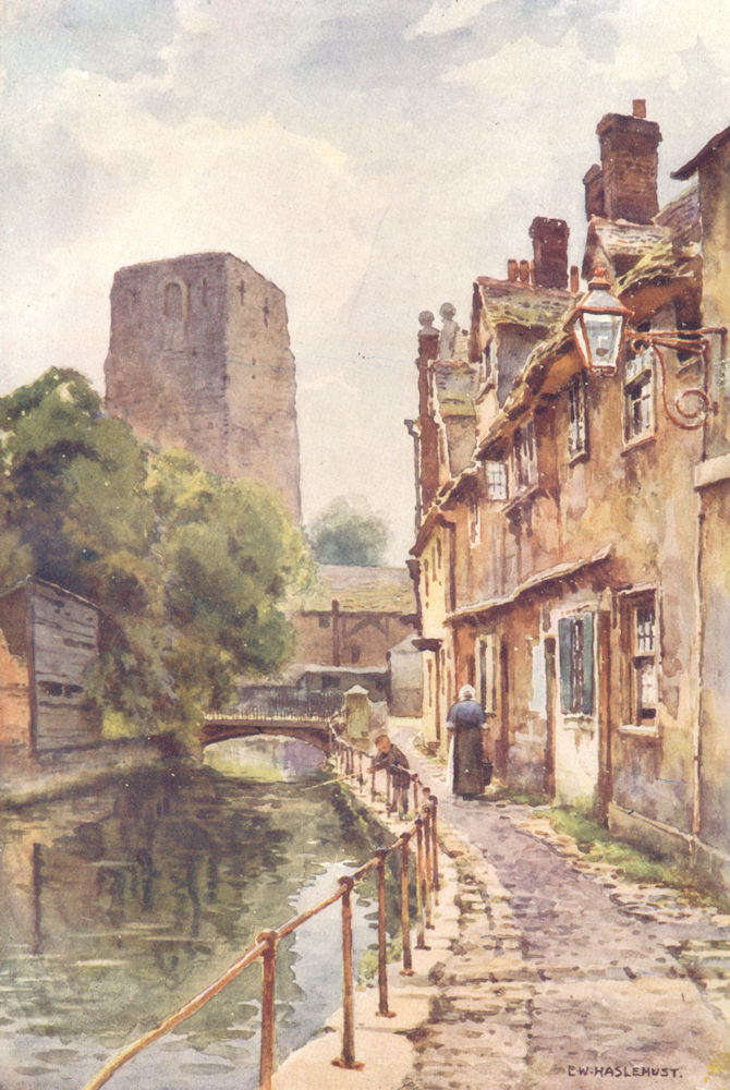 Associate Product Fisher row and remains of Oxford Castle. Oxford. By Ernest Haslehust 1920