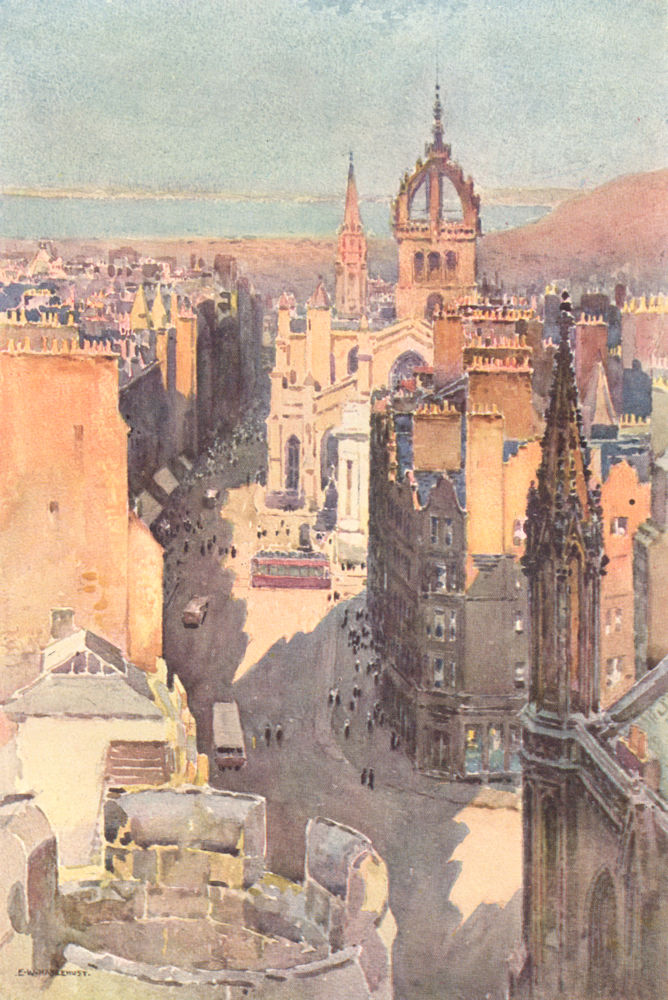 High Street, Edinburgh. Scotland. By Ernest Haslehust 1920 old vintage print