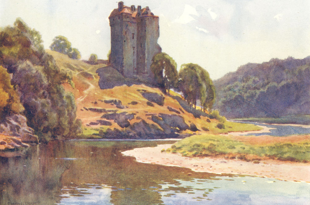 Neidpath Castle, Scott Country. Scotland. By Ernest Haslehust 1920 old print