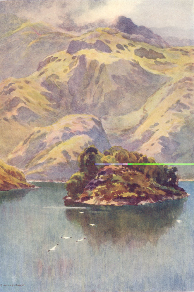 Associate Product Ellen's Isle, Loch Katrine. Scotland. By Ernest Haslehust 1920 old print