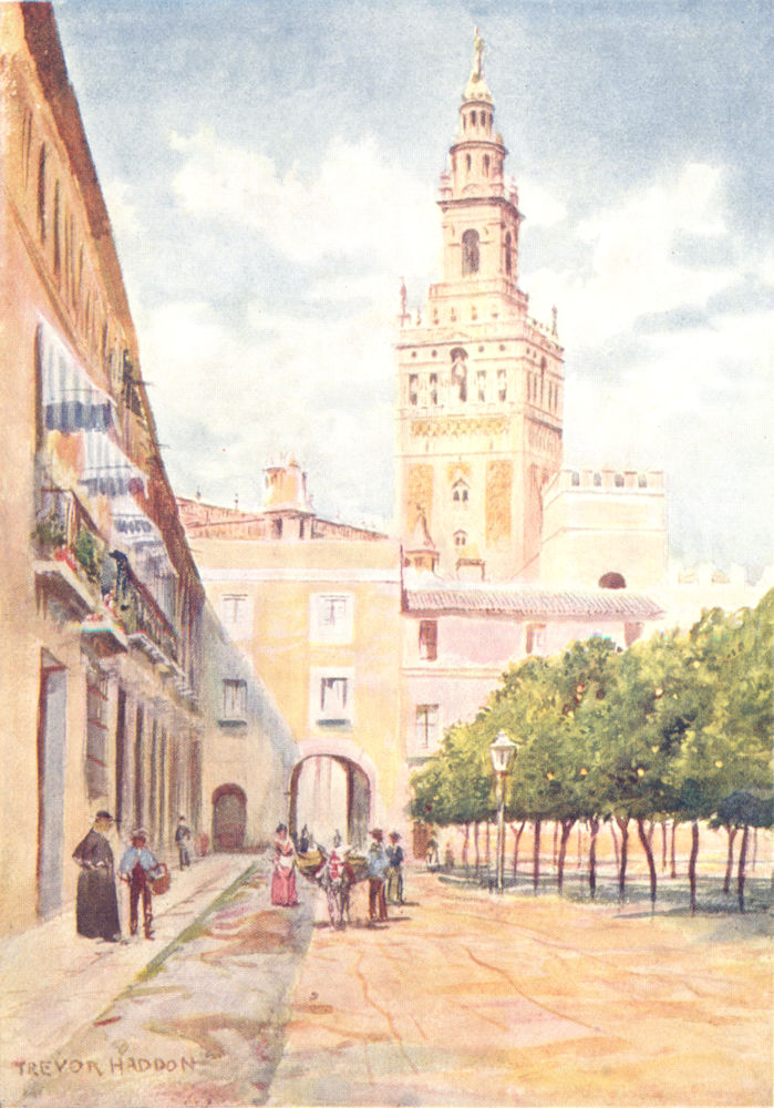 Associate Product SPAIN. Seville-Patio de las Banderas 1908 old antique vintage print picture