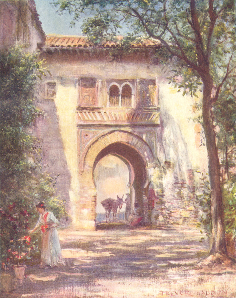 SPAIN. Granada-Puerta del Vino, Alhambra 1908 old antique print picture