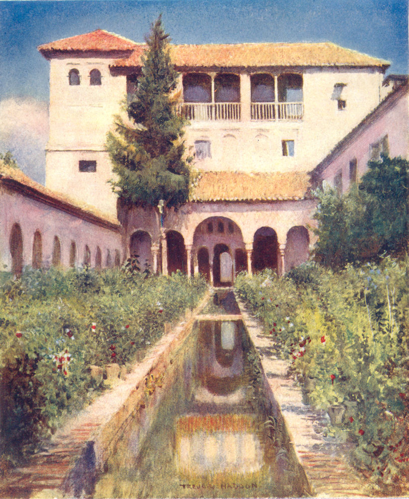 SPAIN. Granada-The Generalife. Patio de la Acequia 1908 old antique print
