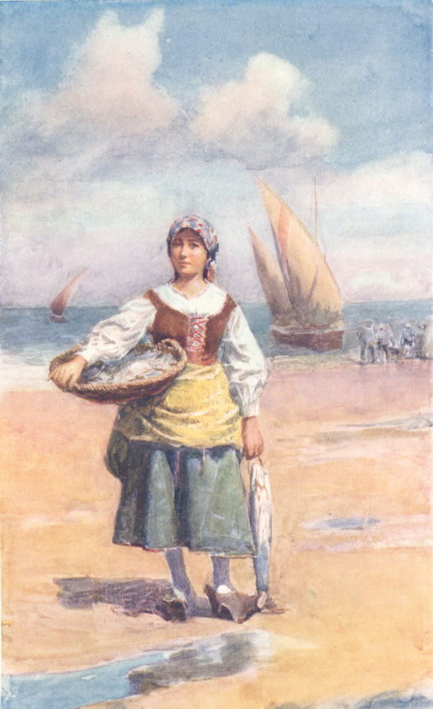 Associate Product SPAIN. A fisher girl(Coast of Malaga) 1908 old antique vintage print picture