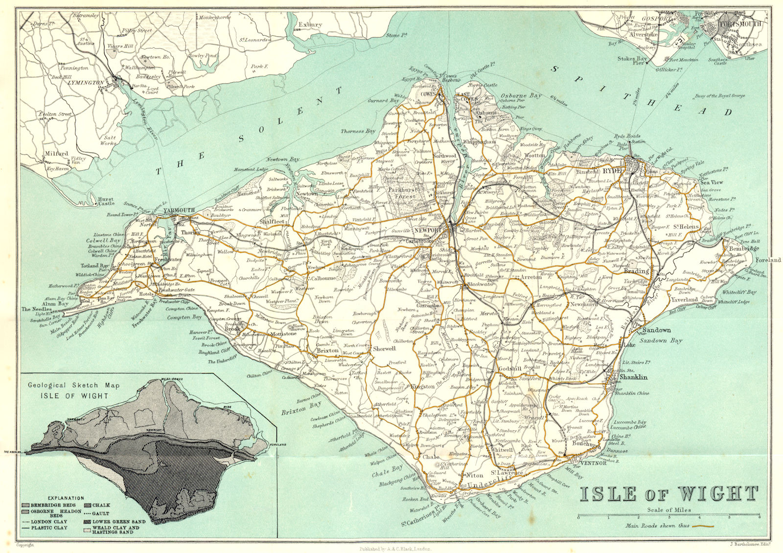 ISLE OF WIGHT. Geological sketch map Isle of Wight 1908 old antique chart