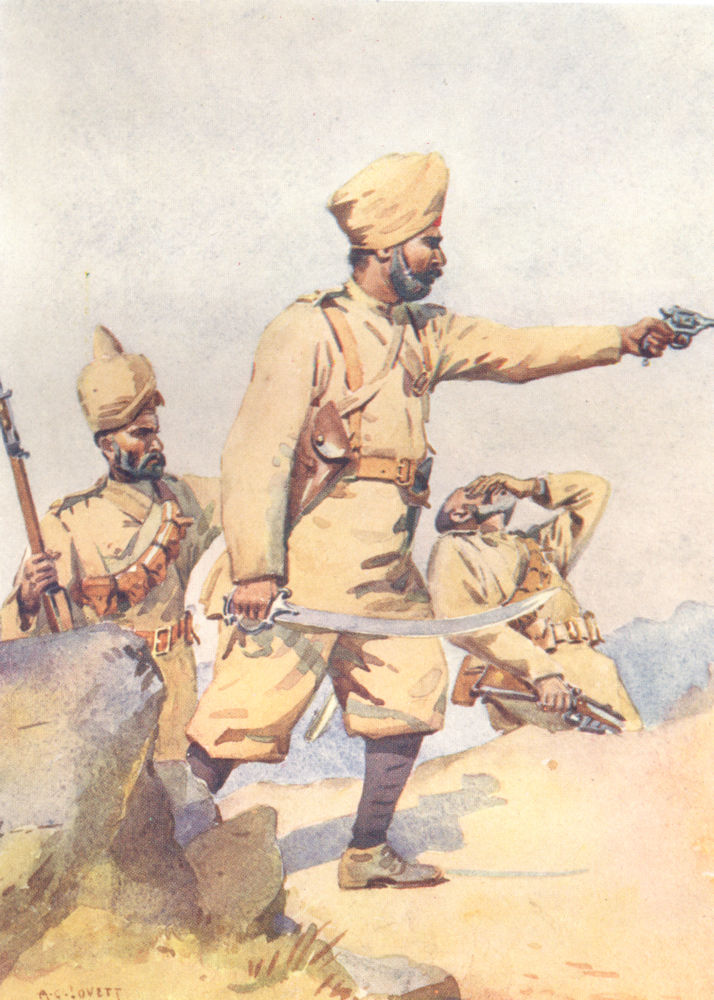 INDIA. Army. 24th Punjabis Malikdin Khel(Afridi); Subedar Jat Sikh 1911 print