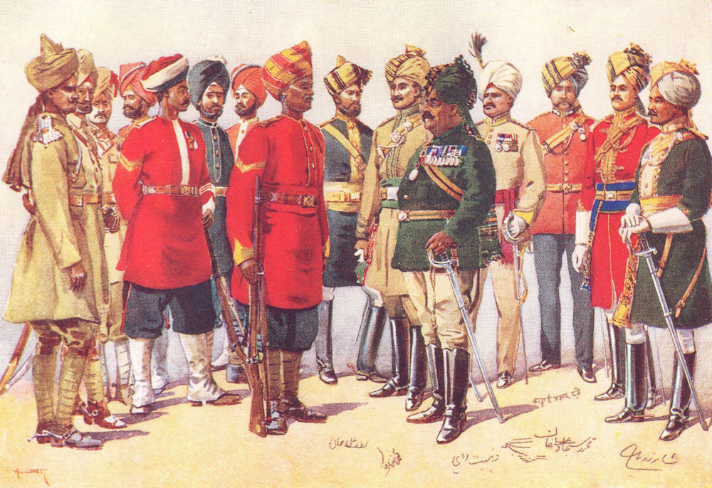 INDIAN ARMY UNIFORMS. Lancers; Mountain guns; Infantry; Rifles; Sapper 1911